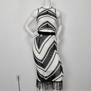 Willow & Wind NEW Bohemian Fringe Hippie Crochet 70's Skirt & Top 2 Piece Set *S